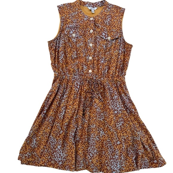 Nine West A-Line Shirt Dress Animal Print Sleeveless Chest Pocket Tie Waist Sz L - Picture 14 of 16